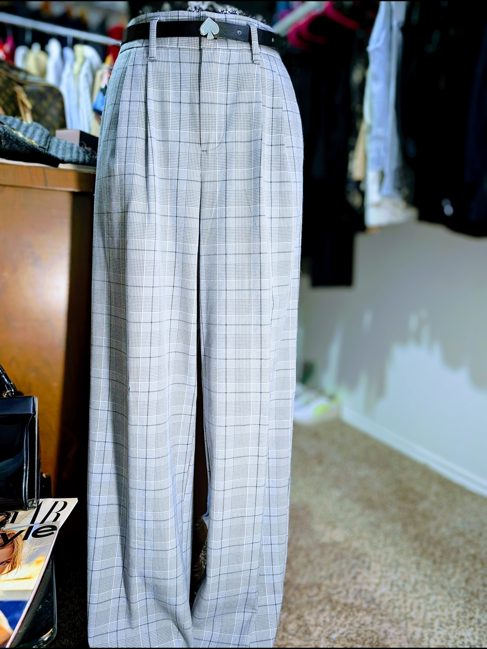 a new day Gray Plaid High-Waist Wide-Leg Pants